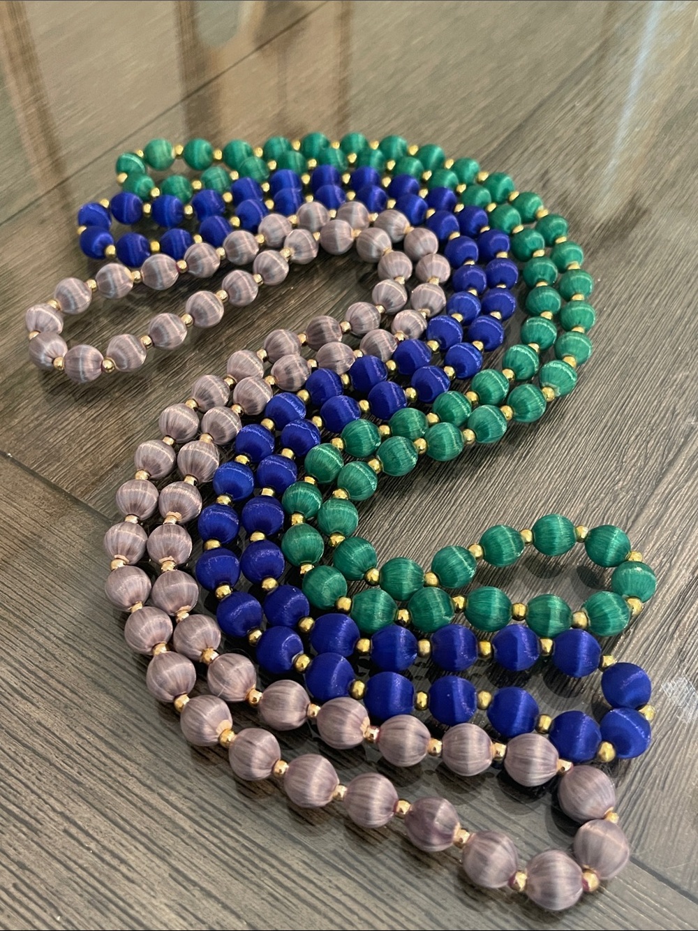 Vintage 3 Necklaces with Spun Silk Satin Beads
Gold Tone Spacers 30 In. Approx